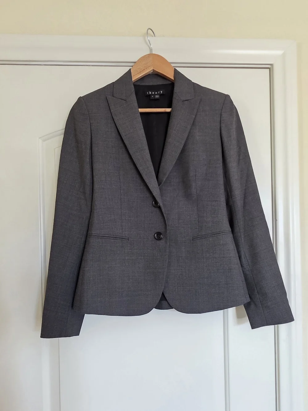 Theory Charcoal Gray Wool blend Two-button Women Blazer Tailored Corporate Chic